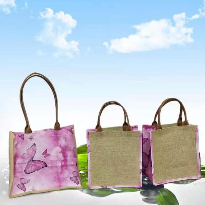 modelo modificado para requisitos particulares en el lado o en la bolsa de asas cosmética que hace compras del poliéster del yute de lino al por mayor delantero del cáñamo