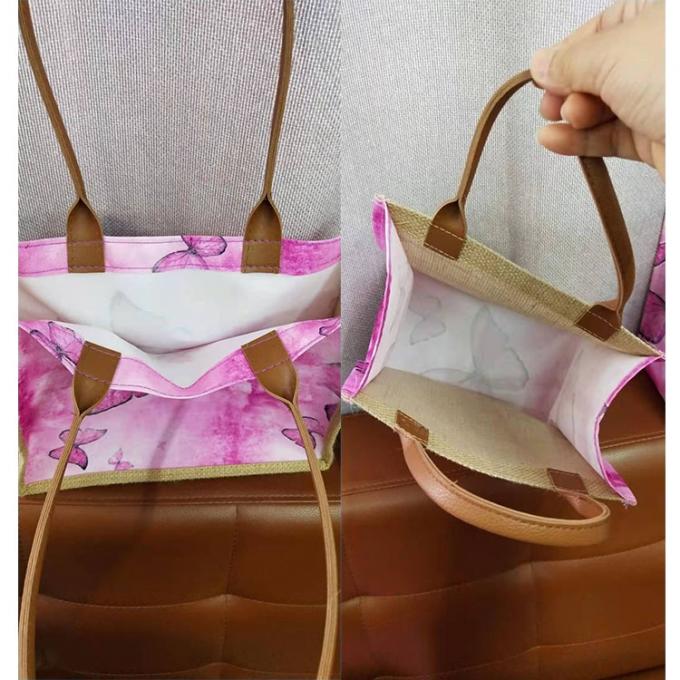 modelo modificado para requisitos particulares en el lado o en la bolsa de asas cosmética que hace compras del poliéster del yute de lino al por mayor delantero del cáñamo
