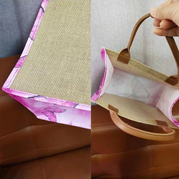 modelo modificado para requisitos particulares en el lado o en la bolsa de asas cosmética que hace compras del poliéster del yute de lino al por mayor delantero del cáñamo