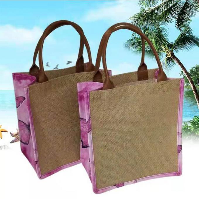 modelo modificado para requisitos particulares en el lado o en la bolsa de asas cosmética que hace compras del poliéster del yute de lino al por mayor delantero del cáñamo