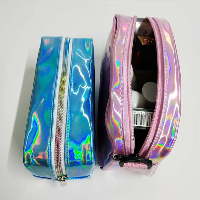 Viaje de cuero de encargo de la PU de la fábrica que lava el bolso olográfico del maquillaje del holograma del laser
