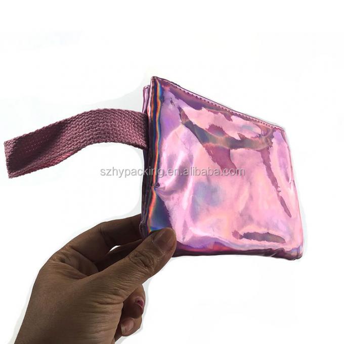 bolso cosmético olográfico de la PU del holograma de encargo al por mayor de la moda