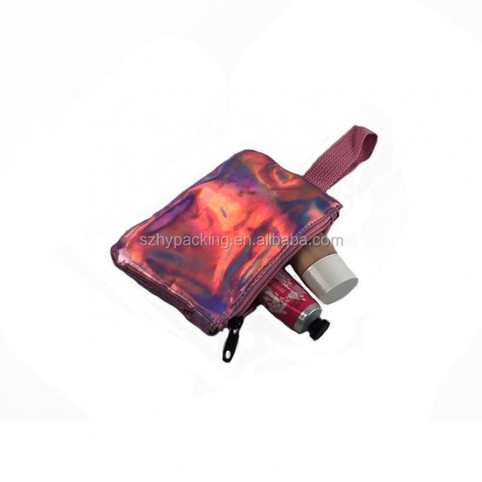 bolso cosmético olográfico de la PU del holograma de encargo al por mayor de la moda