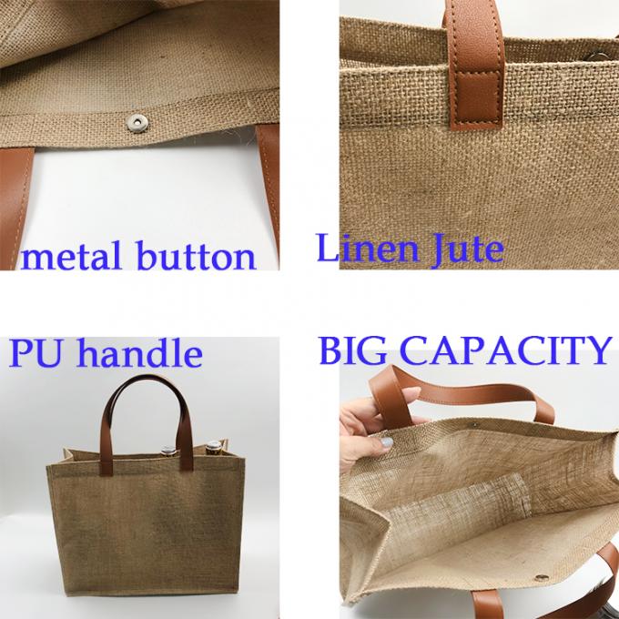 Bolso de lino orgánico respetuoso del medio ambiente al por mayor de la manija de la playa de la arpillera de las compras del yute del cáñamo de la promoción del cubo de encargo de la moda