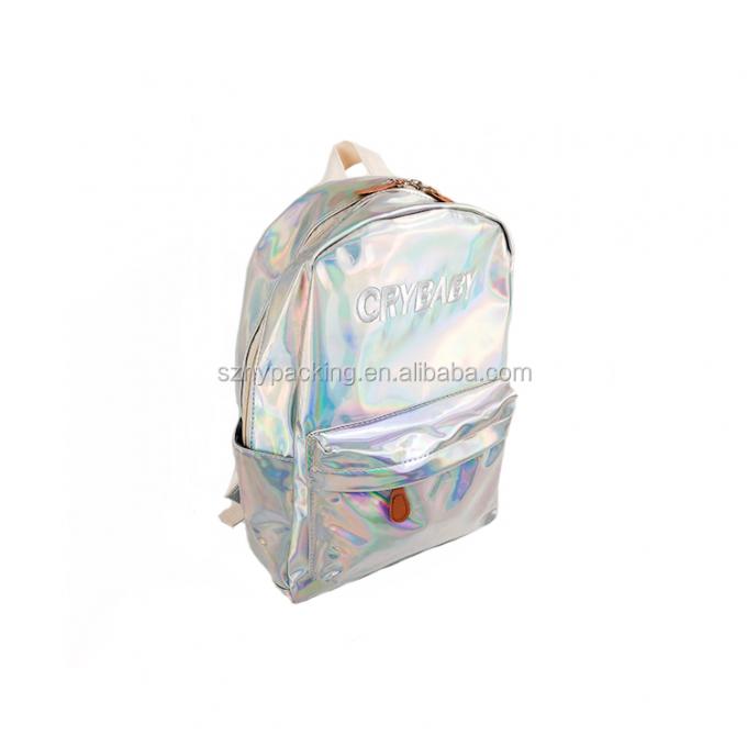 Mochila olográfica del bolso del holograma del laser de la PU de la moda de la fábrica que hace compras del cuero de la escuela de encargo del viaje