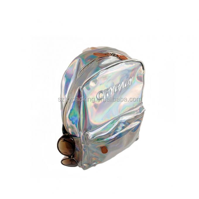 Mochila olográfica del bolso del holograma del laser de la PU de la moda de la fábrica que hace compras del cuero de la escuela de encargo del viaje