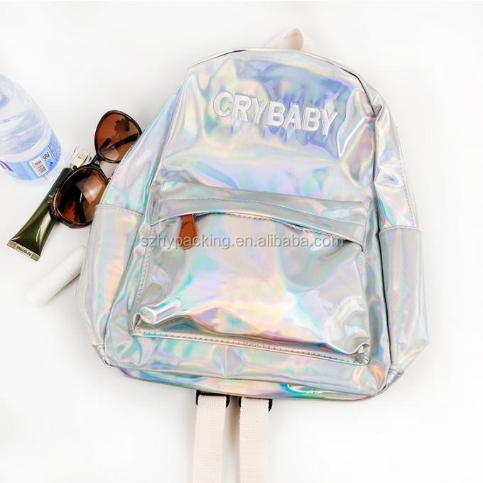 Mochila olográfica del bolso del holograma del laser de la PU de la moda de la fábrica que hace compras del cuero de la escuela de encargo del viaje