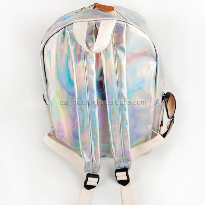 Mochila olográfica del bolso del holograma del laser de la PU de la moda de la fábrica que hace compras del cuero de la escuela de encargo del viaje