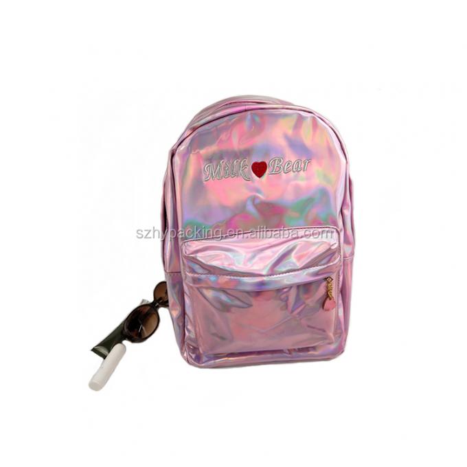 Mochila olográfica del bolso del holograma del laser de la PU de la moda de la fábrica que hace compras del cuero de la escuela de encargo del viaje